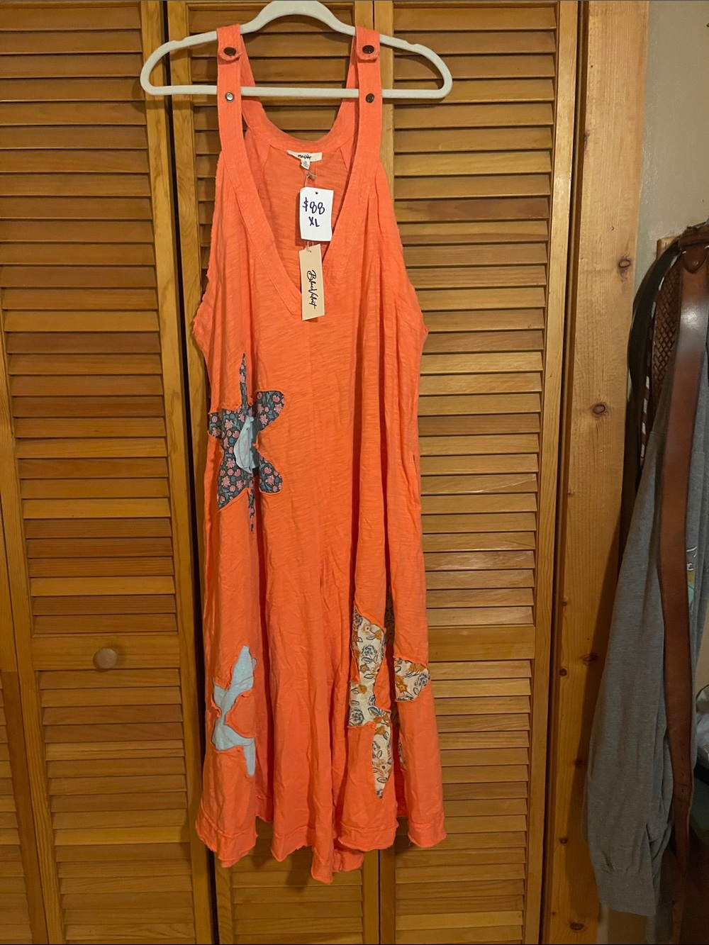 Casual Orange Sleeveless Star-Applique Romper